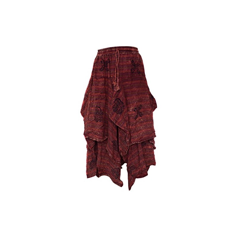Gheri Cotton 2 Layer Asymmetrical Elastic Waist Long Summer Skirt