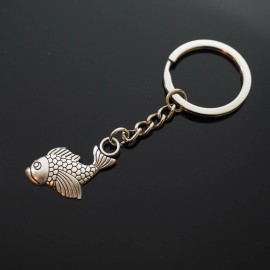 Chinese Japanese Pond Goldfish Carp Fish Silver Keyring Pendant Keychain Gift