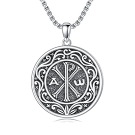 MEIDERBO Chi Rho Necklace 925 Sterling Silver Chi Rho Alpha Omega PX XP Symbol Pendant Religious Jesus Christian Jewelry for Men Women, Sterling Silver, No Gemstone