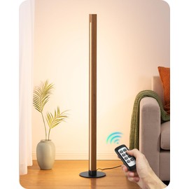 EDISHINE Wood Floor Lamp, Upgraded Dual-Sided Lighting, Minimalist Floor Lamps for Living Room, Corner Floor Lamp with Remote/Foot Control, 7CCT & Dimmable Corner Lamp for Bedroom, Office, Walnut Wood