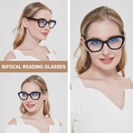 Bifocal Reading Glasses for Women Blue Light Blocking Computer Reader With Clear Top Oversized Cat Eye Frame No Line Large Stylish ladies Eyeglasses 3Pack +2.00