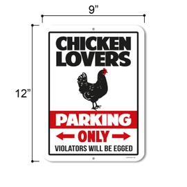 Chicken Decor, Chicken Lovers Parking Only, 9 x 12 inch Metal Aluminum Novelty Tin Sign Decor