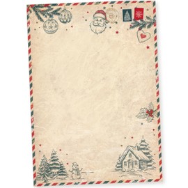 North Pole Air Mail 25 Sets Christmas Letter Paper with Envelope without Window Christmas Paper A4 Letter Paper Christmas
