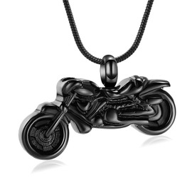 VCCWYQK Motorcycle Urn Necklace Cremation Jewelry for Ashes for Men Motorbike Necklace Pendent Stainless Steel Keepsake Memorial Gift