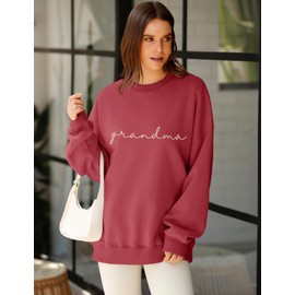 LOMON Crewneck Sweatshirt for Women Casual Oversized Pullover Graphic Long Sleeve Fleece Tops Sweater（B-Brick Red Grandma Letter,XL