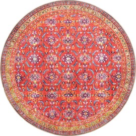 Unique Loom Revival Collection Traditional Medallion Border Red/Blue Round Rug (5' 0 x 5' 0)