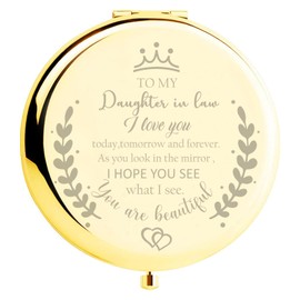 Soulpetals Daughter in Law Gifts Compact Mirror for Daughter in Law Gifts from Mother in Law for Wedding Day Birthday Christmas (Gold)