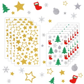 Coicok 12 Bögen Aufkleber Glitzer Weihnachten Sterne Selbstklebend Weihnachten Sticker Weihnachten Scrapbooking Adventskalender Filler Advent Tannenbaum Gold Glitzer