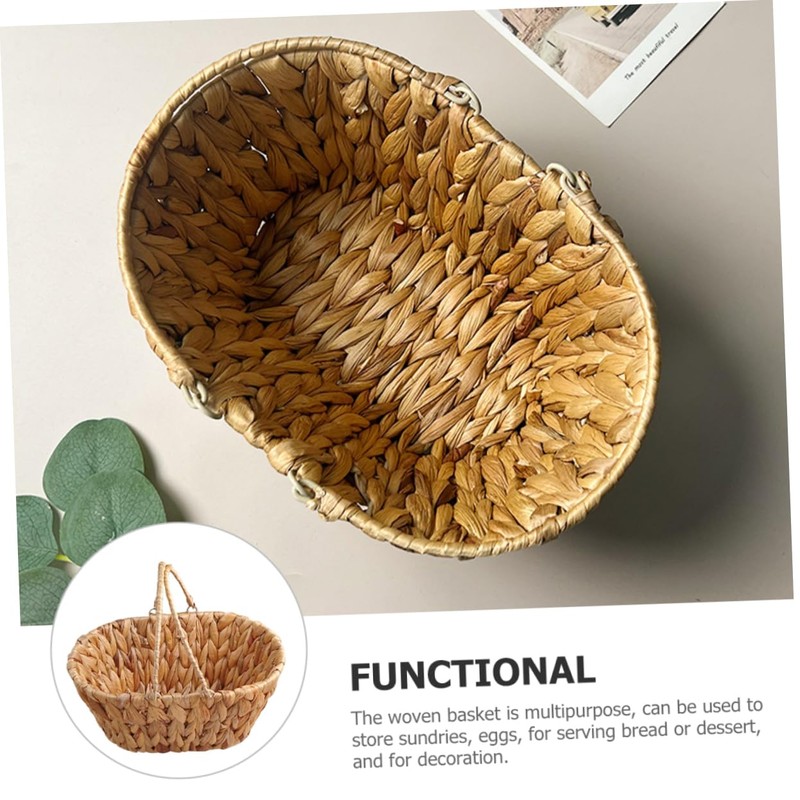 KOMBIUDA Natural Hyacinth Grass Bread Basket Woven Snack Organizer Decorative