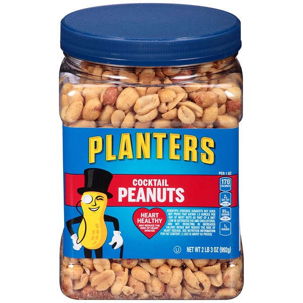 Planters Salted Cocktail Peanuts, 3 Oz. Resealable Jar - Heart Healthy Salted Peanuts - A Good Source of Essential Nutrients - Made with Simple Ingredients - Kosher (KFT-041)