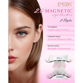 EMEDA Magnetic Eyelashes Natural Look - 2 Pairs 5 Double Strength Magnets Reusable Magnetic Eyelashes with Applicator and Mirror, Easy to Wear&Remove Waterproof No Glue Needed Lashes(Natural Cat Eyes)