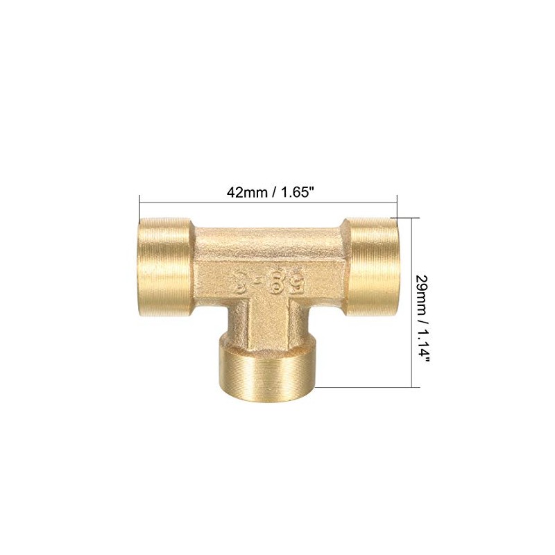 sourcing map Brass Tee Pipe Fitting 1/4 PT Female Thread