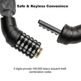 Via Velo Bike Chain Lock, 5-Digit Resettable Combination Heavy Duty Anti-Theft Bicycle Lock, 2.95 Ft Security Bike Locks for Scooter, Motorcycle, Gate, Fence, Valuables Etc