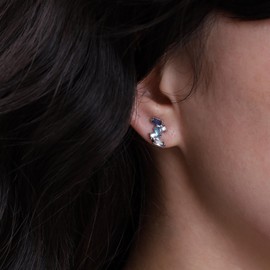 Aneneiceera Boho Tiny Sapphire Stud Earrings Cluster Blue Crystal Earrings Silver Small Cubic Zirconia Earrings Small Blue Rhinestone Earrings Jewellery for Women and Girls, Zinc, No Gemstone