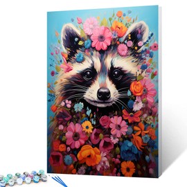 Paint by Numbers with Cute Raccoon in Flower Bush for Adults and Beginners, Beautiful Flower Bush, Paint by Numbers on Canvas, Easy to Paint for Beginners, Artwork for Home Decoration,