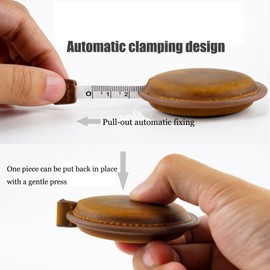 Crazy Horse Leather Sewing Tape Measure, Pure Leather Tape Measure for Measuring Fabric, Body, etc., Solid Color/Carved Double Sided Retractable Tape Measure & Personalization（Black）