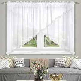 Beautiful ready-made window curtains made of voile curtains with ruffle tape, decorative curtain with zirconia, short design, white, pleated tape, ruffle tape, LB-195N