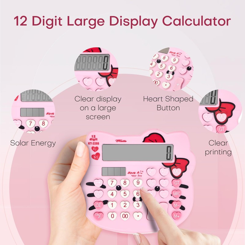Women Calculators, Cute Desktop Calculator 12 Digit with Large LCD