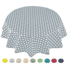 Home Direct Round Oilcloth PVC Wipe Clean Tablecloth Table Cover 140cm 55" Polka Dot Grey Light