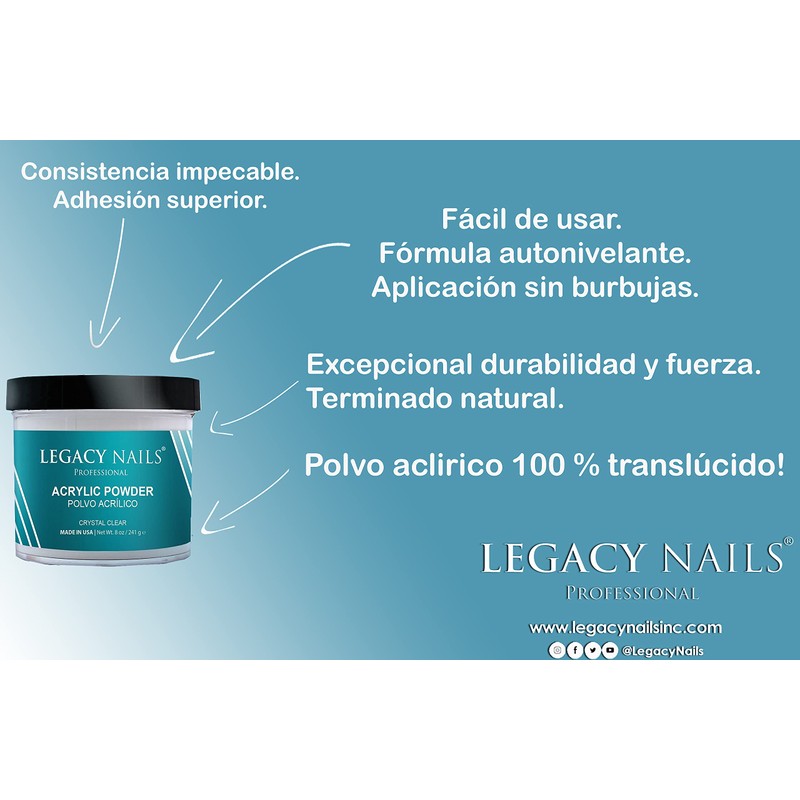 Legacy Nails Professional CLEAR ACRYLIC POWDER - 241g / 8oz.