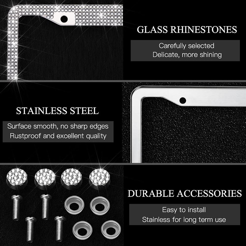 OTOSTAR 2 Pack Bling License Plate Frame with Ribbon Bow,