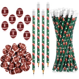 Tinlade 36 Pcs Sports Pencils and 36 Pcs Sports Ball Erasers Fun Wooden Pencils with Sports Eraser for Kids Sports Themed Birthday Party Favors School Office Supplies (Football)