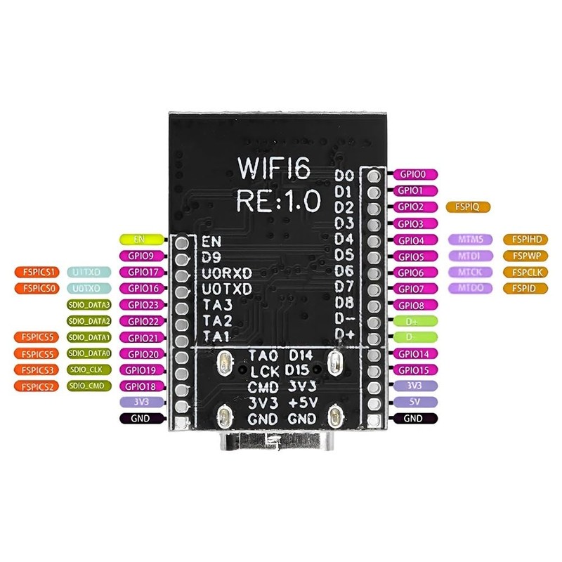 TECNOIOT WiFi6 ESP32-C6 Development Board RGB LED Quartz Oscillator ESP32
