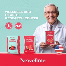 Newellme  Happy Cleanse - Superfood Powder/Probiotics/Digestive Enzymes/Moringa - Supports gut health - Boosts immunity Dietary:_NEWELLME Happycleaner berry