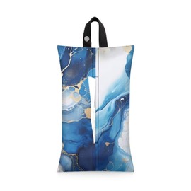 ZDCUSTOM Hanging Tissue Bag with Blue Marble Print Tissue Purse Pocket Tissue Pouch Toilet Paper Hanging Bag Travel Napkin Holder Tissue Pouch