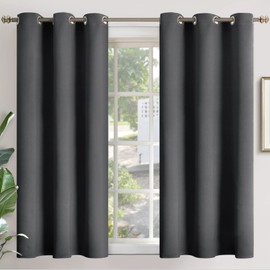 YoungsTex Blackout Curtains 45 Inches Length for Short Window Grommet Room Darkening Drapes Thermal Insulated for Bedroom Basement Kitchen Office, 2 Panels, 42 x 45 Inch, Dark Grey