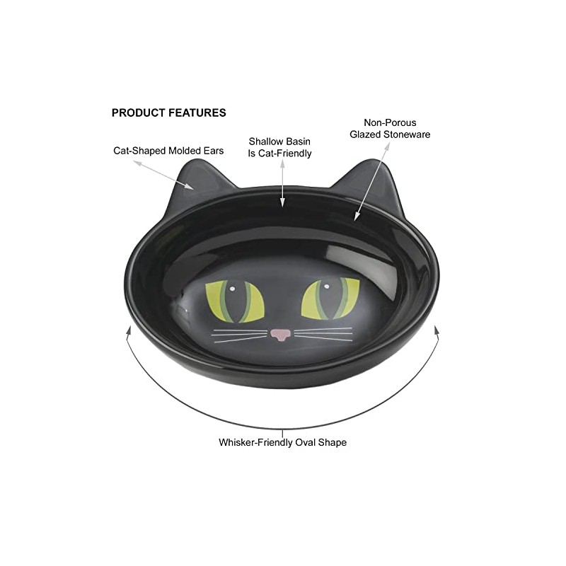 PetRageous Cuenco Ovalado de gres, diseño de Gatito, 13 cm
