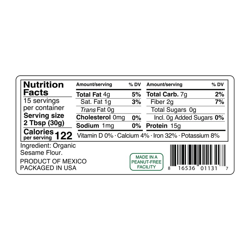 Kevala Organic Sesame Flour - 16 oz – 1 LB