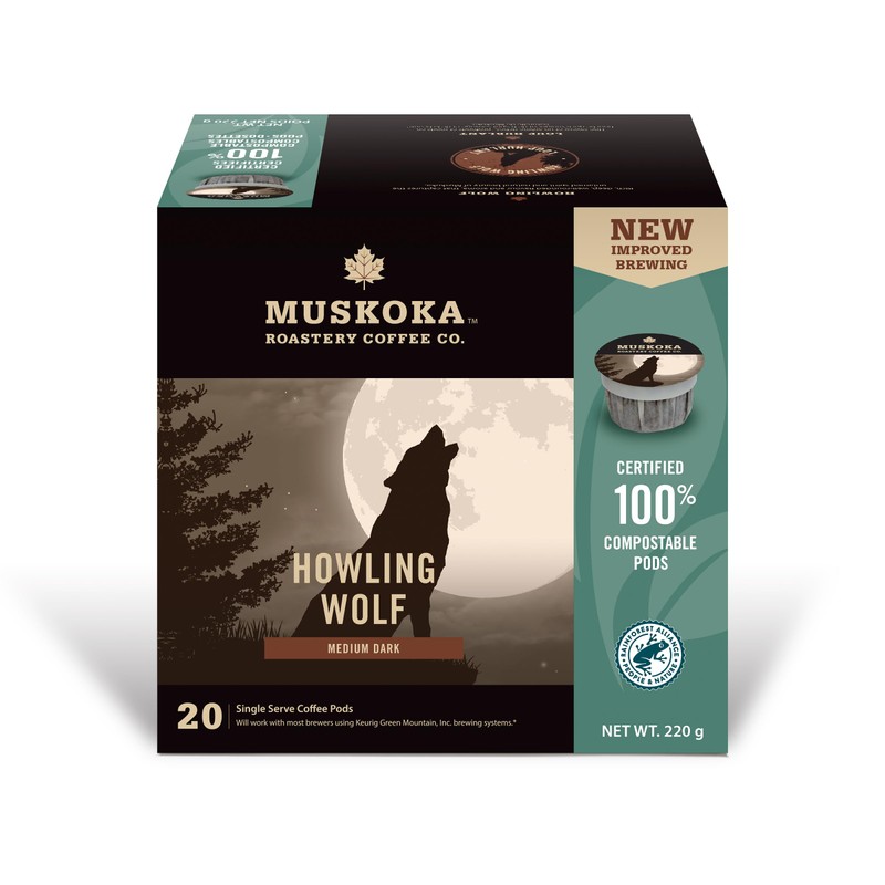 Muskoka Roastery Coffee, Howling Wolf, Medium Dark Roast, 20 Single