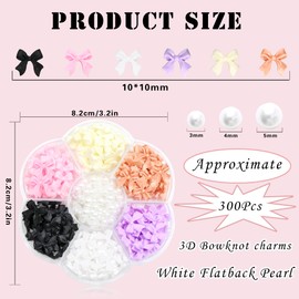 300Pcs Bow Nail Charms and Flatback Pearls,Color Bowknot 3D Cute Nail Charms for Acrylic Nail Supplies Design,White Flatback Half Pearls for Nail Jewelry DIY Crafts Nail Art Decoration Accessories