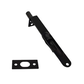 QCAA Solid Brass Round Flush Bolt, 6", Solid Brass, Matte Black, 2 Pack, Made in Taiwan