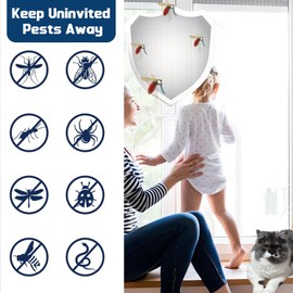 47'' x 47'' Adjustable Window Fly Screen, Fiberglass Mesh Mosquito Netting with Zipper Hook and Sticky Tape, Can Be Cut DIY Cat Proof Window Net for Summer Patio Keep Bugs Out