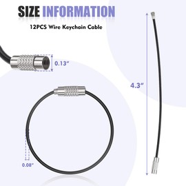 Wiratca 12 Pcs Wire Keychain Cable, for Keys, Luggage Tags, Keyrings, Stainless Cable Key Ring Coated with PVC Rubber, 4.3" 2mm Diameter Black Keychain