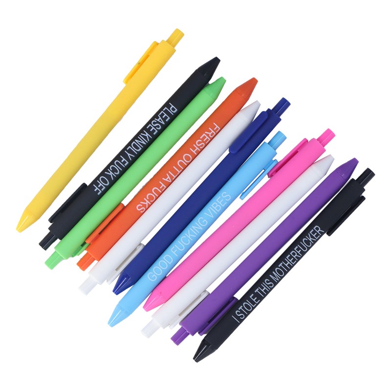 11Pcs Press Ballpoint Pen Colorful Shell 0.5mm Ballpoint Pen Black