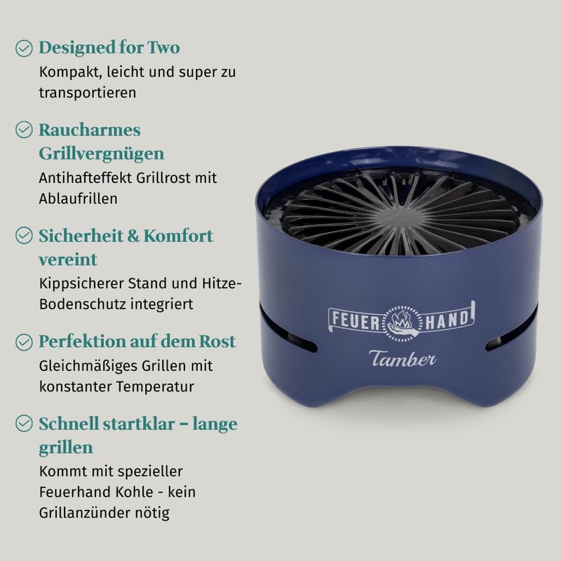 Petromax Feuerhand Tamber Tabletop Charcoal Grill, Powder-Coated Steel for Outdoor