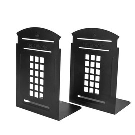 MerryNine Bookends Pair Nonskid Heavy Metal Durable Sturdy Strong Books Organizer Telephone Booth Bookshelf Decor Decorative Bedroom Library Office School Supplies Stationery Gift (Black_1 Pair)