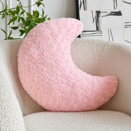 ZCNYCLAM Moon Pillow, Moon Shaped Pillow with Soft Faux Fur for Couch Bed Sofa, Cute Half Moon Pillows with Room Decor for Bedroom Living Room (14.9 Inches, Pink)