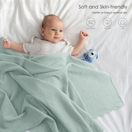 Bearmoss Muslin Swaddle Blankets, 40 x 38 inches Baby Swaddle for Boys and Girls, Soft Baby Blanket, 3 Pack Breathable Nursery Receiving Blankets (Grey Green)