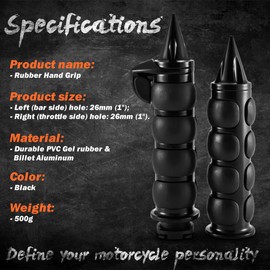 TUINCYN Motorcycle Handlebar Grips Spike 1 Inch 25mm Rubber Hand Grip With Contoured Throttle Boss Compatible with Harley Davisdon Kawasaki Suzuki Y-amaha (Black)