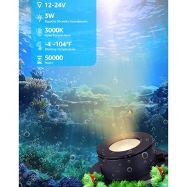 SUNVIE Pond Lights LED Underwater 3W Fountain Lights LED Underwater 12-24V AC/DC Low Voltage Pond Light 3000K Warm White IP68 Waterproof Underwater Ponds Light for Outdoor Ponds Fountains Waterfalls