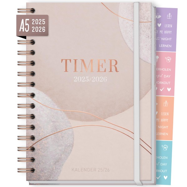 =Häfft-Timer Fancy 2025/2026 A5 "Soft Beige" School Planner, School Calendar,