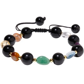 Wizock Reiki 7 Chakra Bracelets Tumbled Stones Spiritual Obsidian Beaded Bracelets for Women Men Protection Meditation Yoga Relaxation Gifts