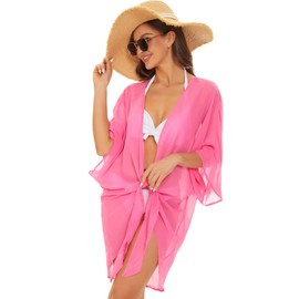 Breezy Lane Traje de baño para mujer, coberturas de playa, cárdigans transparentes, kimono, trajes de baño, para vacaciones, verano, ropa de playa, Fuchsine, XX-Large-3X-Large