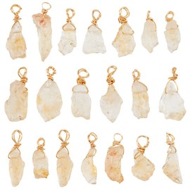 DICOSMETIC 20 Pieces Natural Stone Pendants RAWs Citrine Pendants Wire Wrapped Crystal Pendants Unregulated Gemstone Pendants for Jewellery Making, Hole Size: 3mm