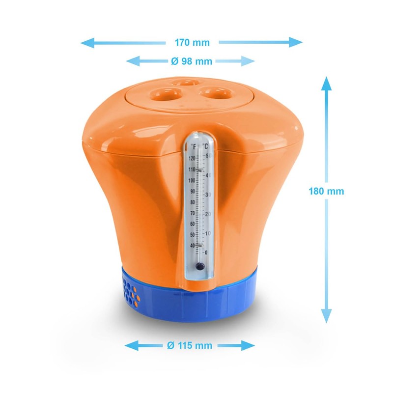 Pool Dosierschwimmer mit Thermometer orange großer Chlordosierer Chlorspender für ChlorTabs,