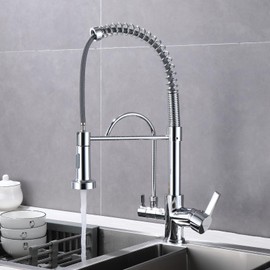 PIIRIPPLE Kitchen Sink Faucet with Sprayer 2 Handle 3 in 1 Water Filter Purifier Spring Drinking Water Faucets, Brass Drinking Water Faucet Reverse Osmosis Faucet (Chrome)